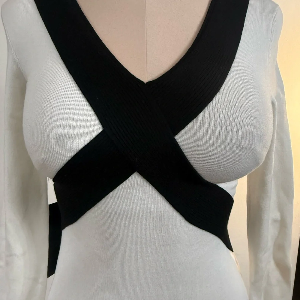 Bebe White Rhinestone Ribbed Dress Small NEW - Picture 4 of 5